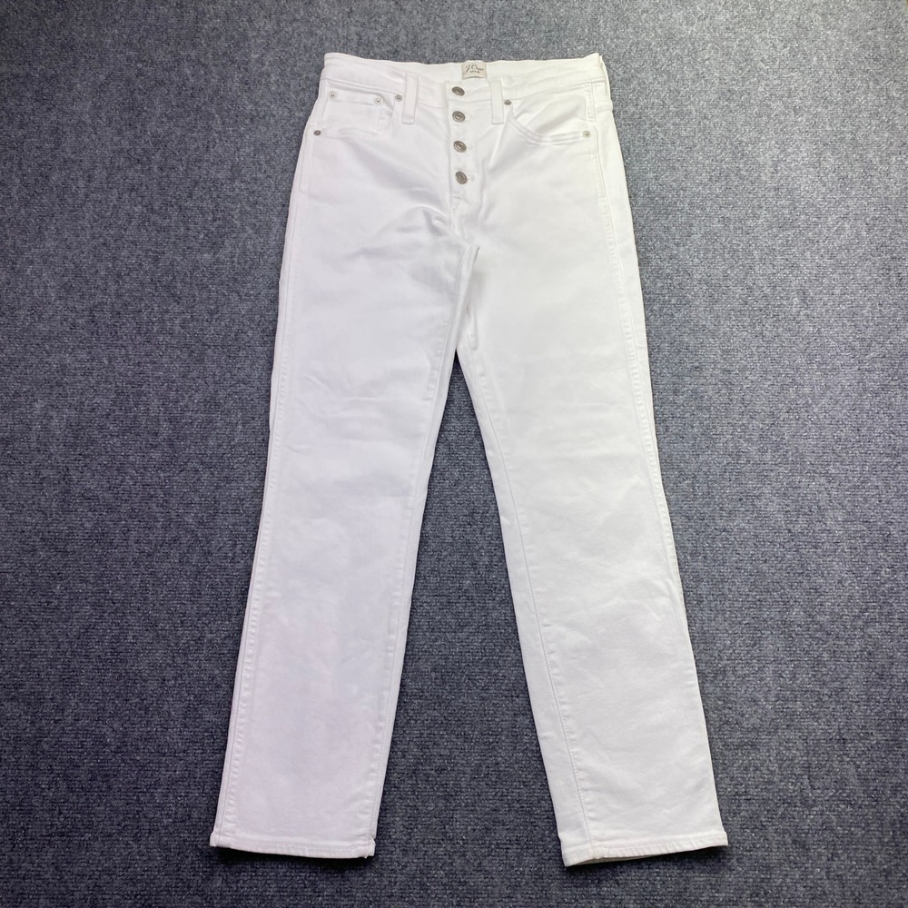 J.Crew Vintage Straight High Rise Button Fly White Jeans Size 27 Boho Preppy